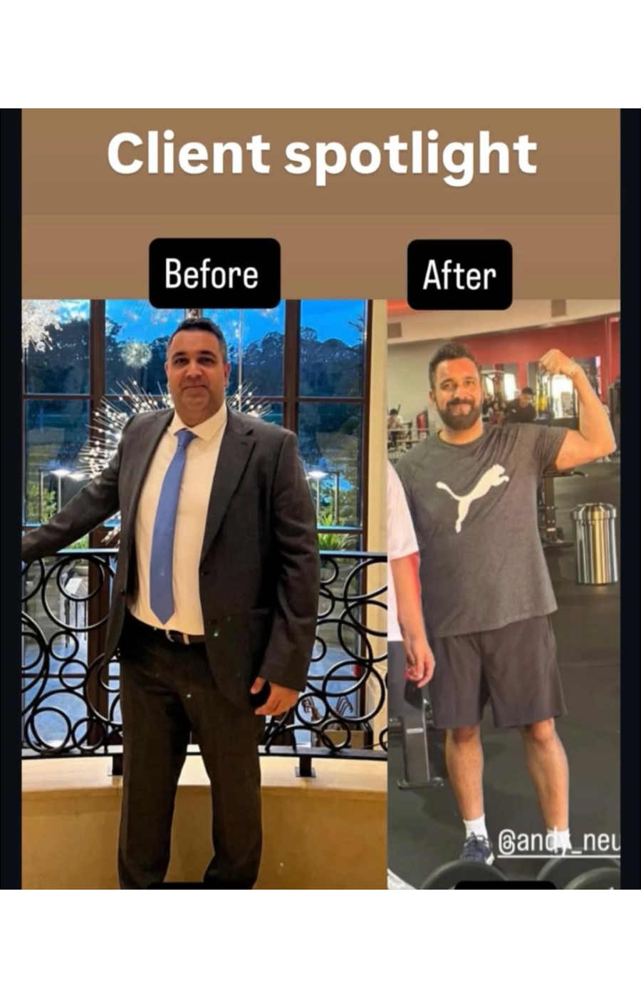 Client transformation showing a before-and-after physique change