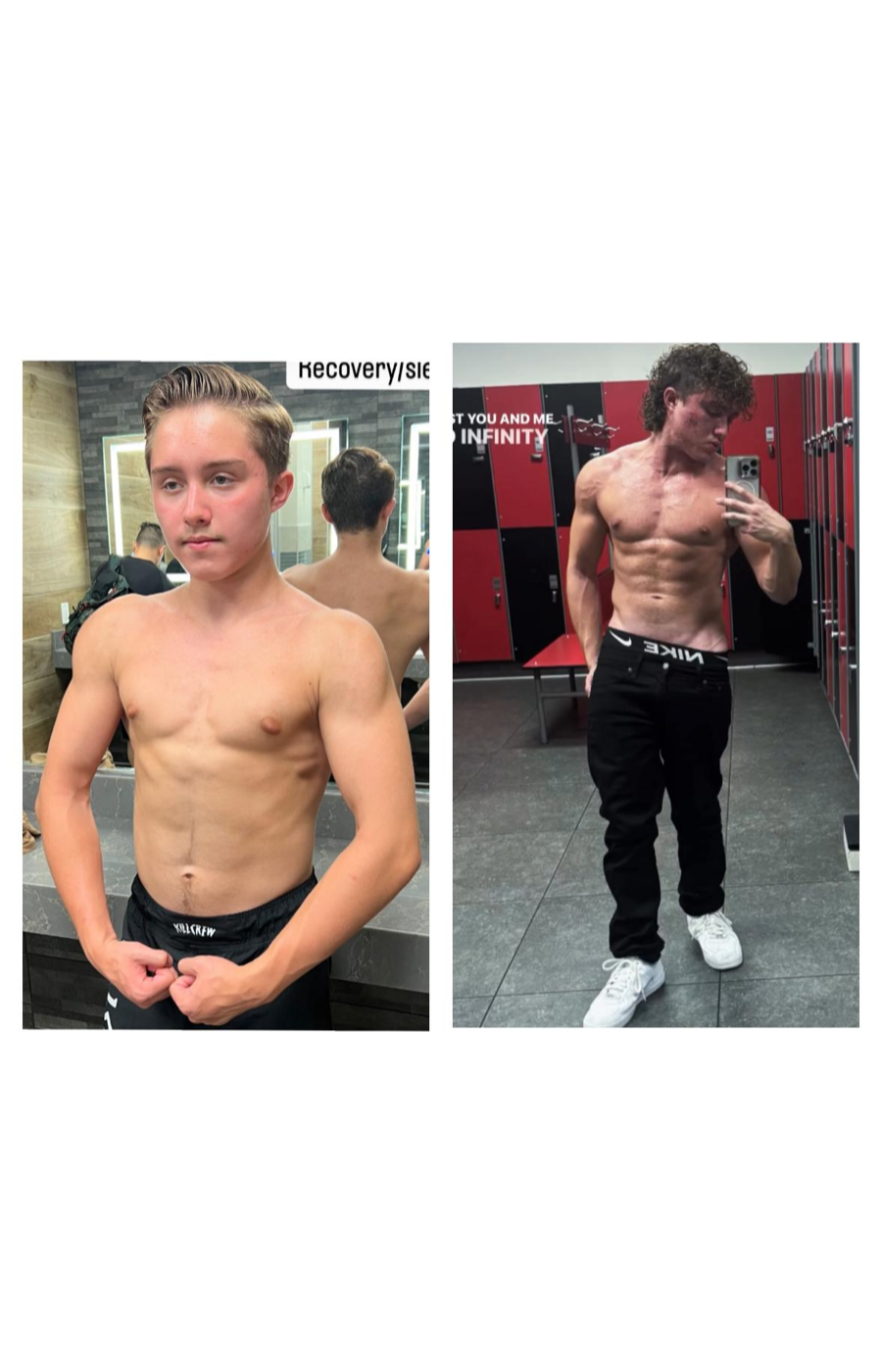 Client transformation showing a before-and-after gym progress photo