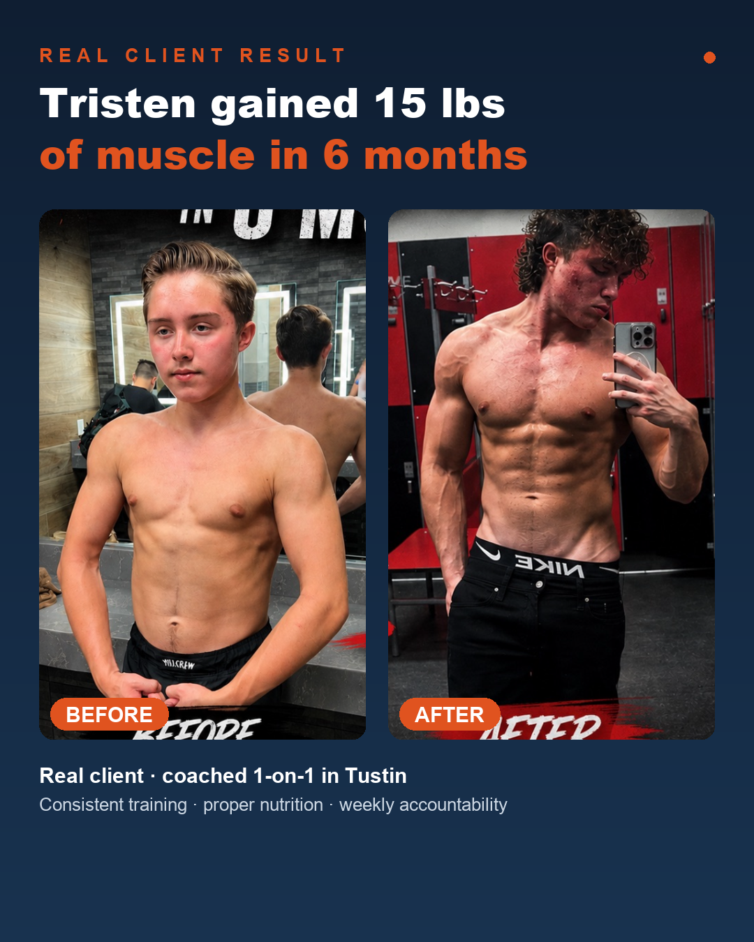 Real Mason client Tristen — gained 15 lbs of muscle in 6 months